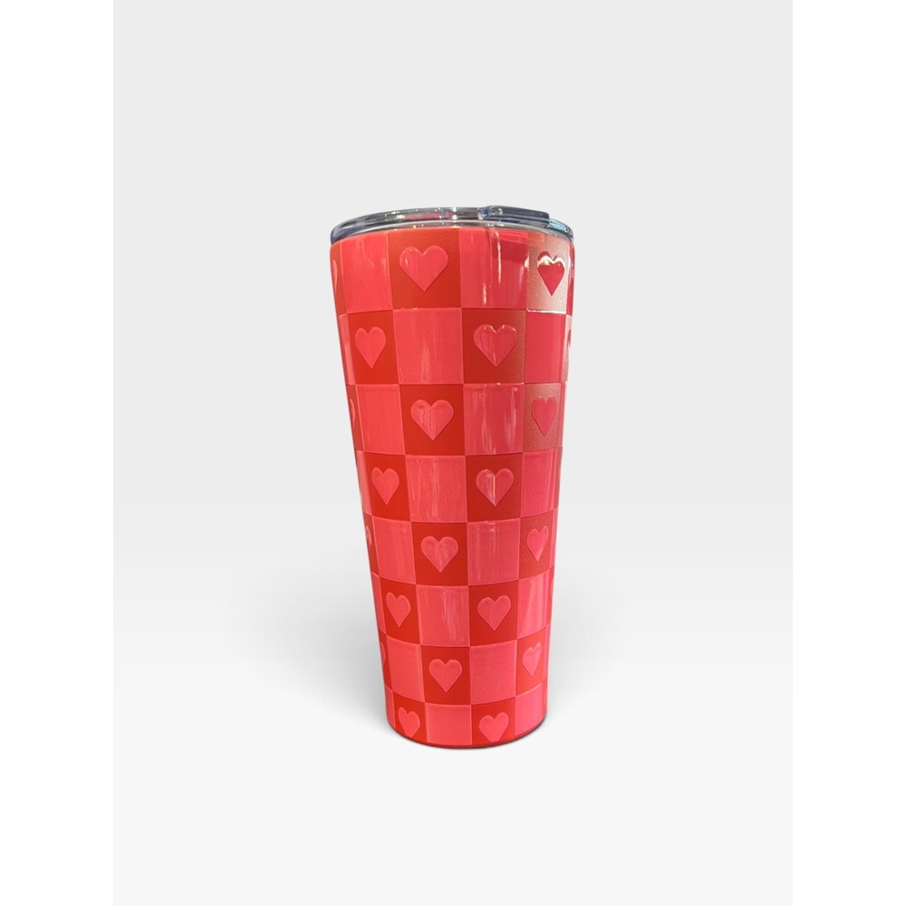 NWOT Hydrapeak 22oz Insulated Tumbler Red Pink Checkered Heart Pattern